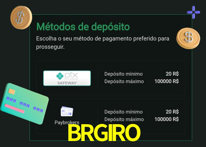 O cassino BRGIRO oferece uma grande variedade de métodos de pagamento
